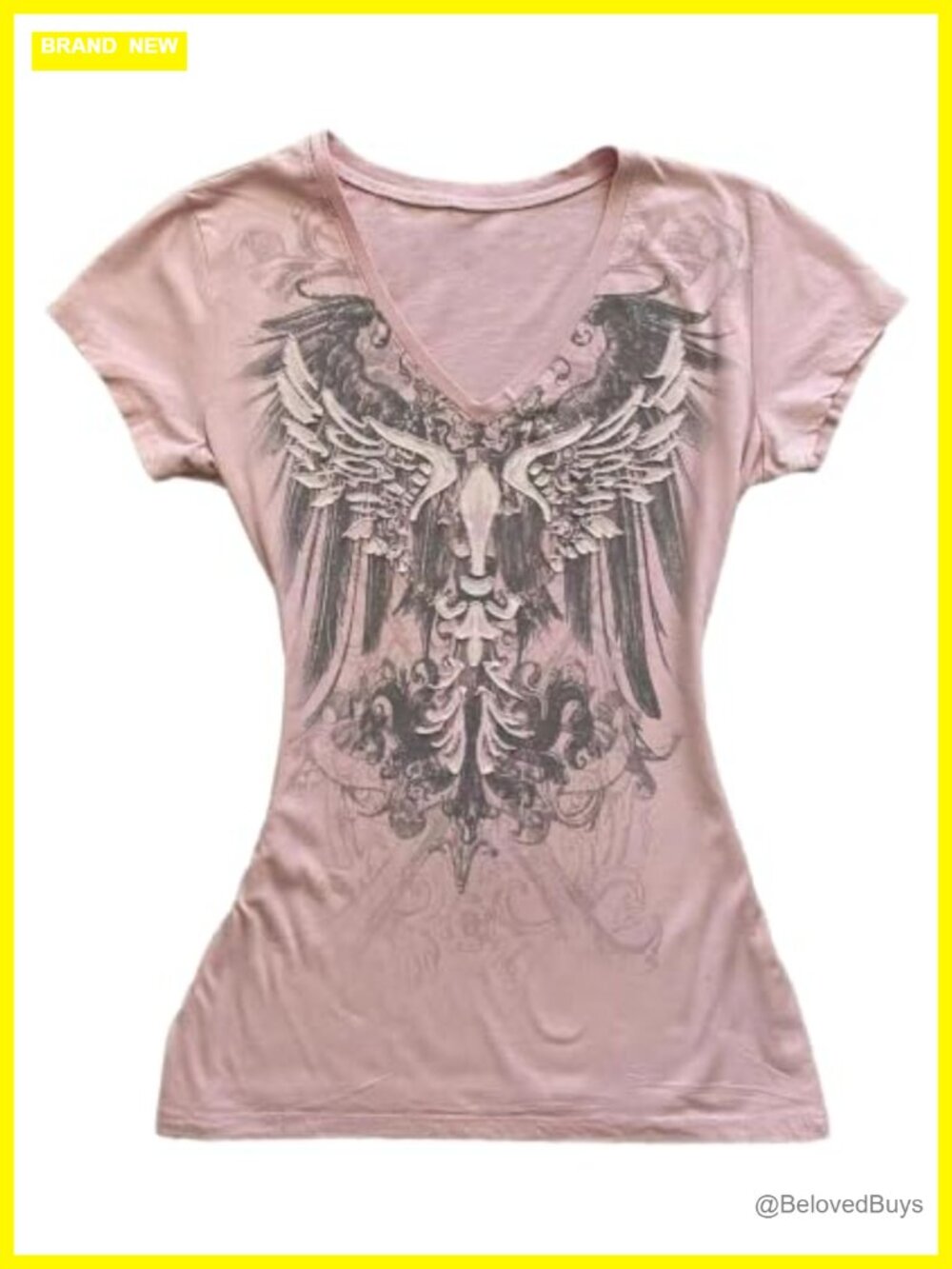 Womens Y2K Gothic Graphic V-Neck Slim Fit Crop T-Shirt Grunge Vintage Short